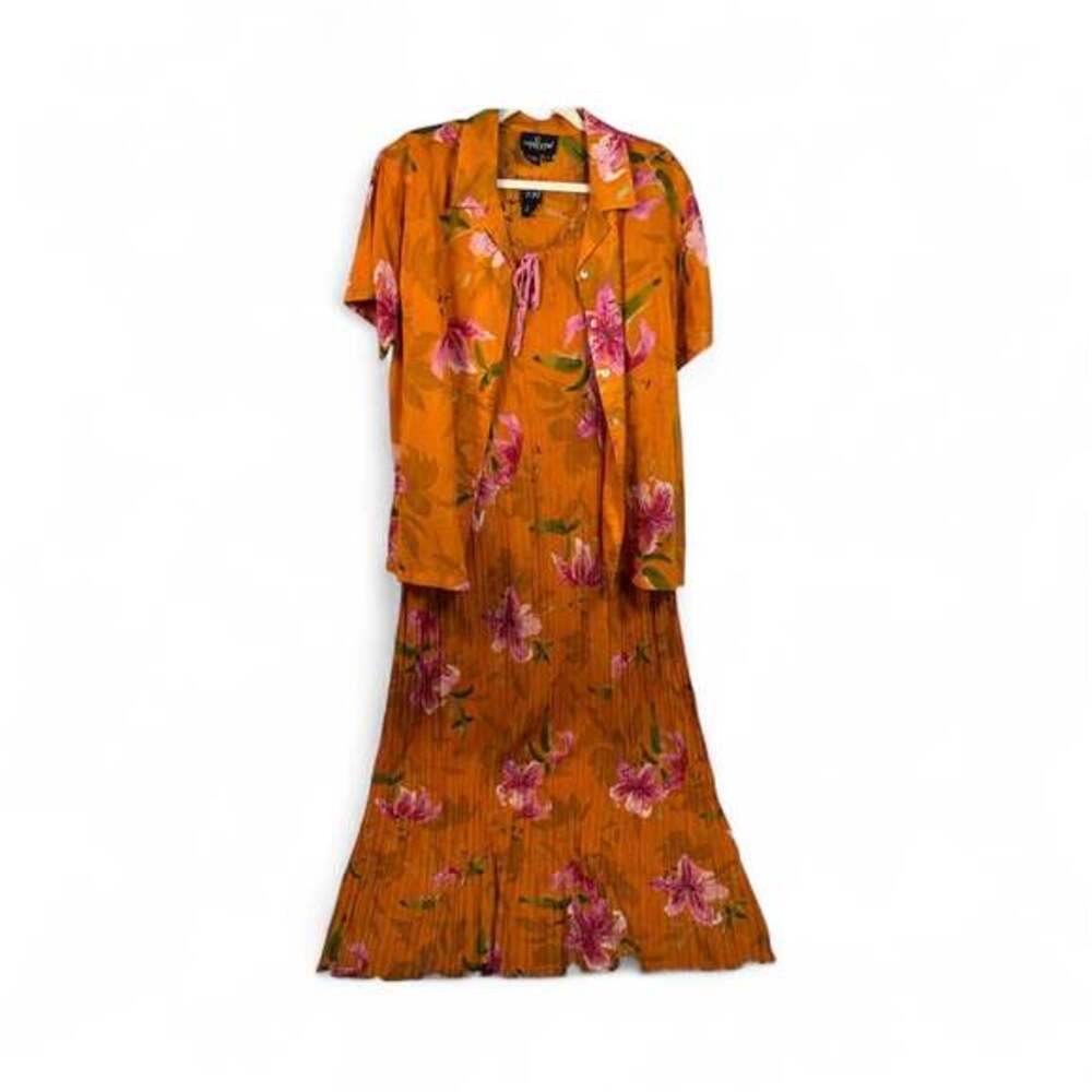 Carole Little Sport Hawaiian Floral Print Blouse and Dress Size Large